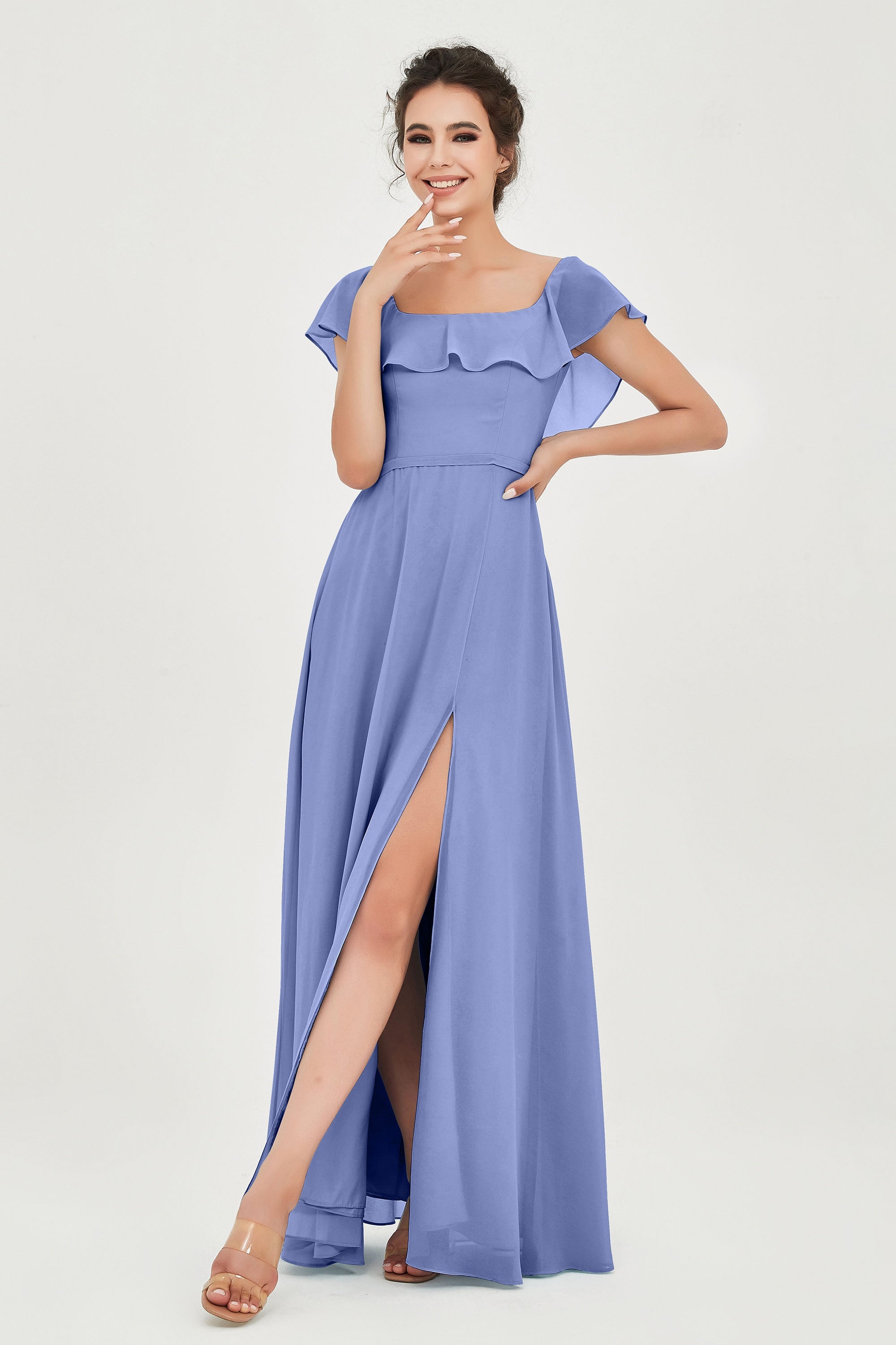 Classic Chiffon A Line Bridesmaid Dress Flutter Sleeves Formal Evening Prom Dresses Gowns