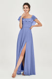Classic Chiffon A Line Bridesmaid Dress Flutter Sleeves Formal Evening Prom Dresses Gowns