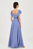 Classic Chiffon A Line Bridesmaid Dress Flutter Sleeves Formal Evening Prom Dresses Gowns