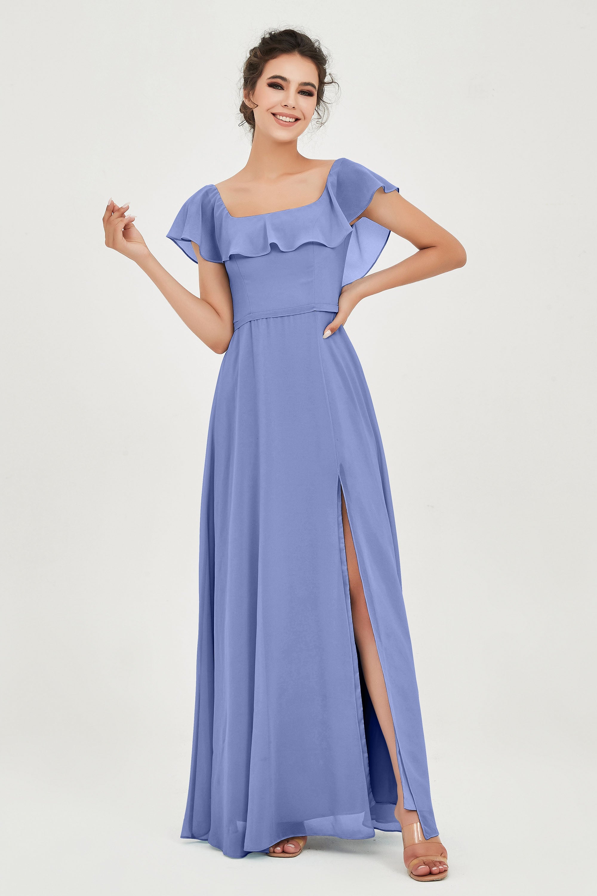 Classic Chiffon A Line Bridesmaid Dress Flutter Sleeves Formal Evening Prom Dresses Gowns
