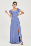 Classic Chiffon A Line Bridesmaid Dress Flutter Sleeves Formal Evening Prom Dresses Gowns