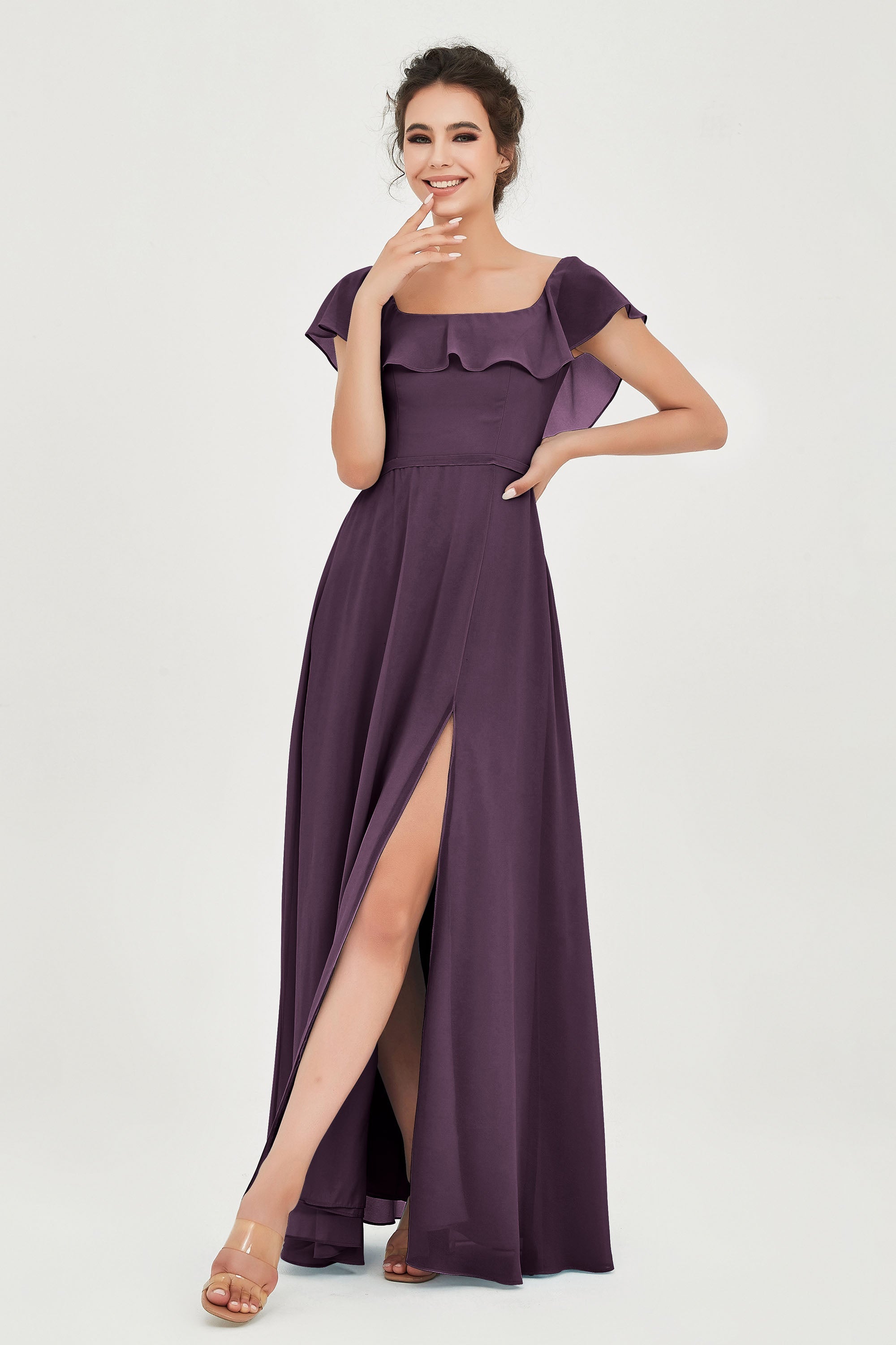 Classic Chiffon A Line Bridesmaid Dress Flutter Sleeves Formal Evening Prom Dresses Gowns