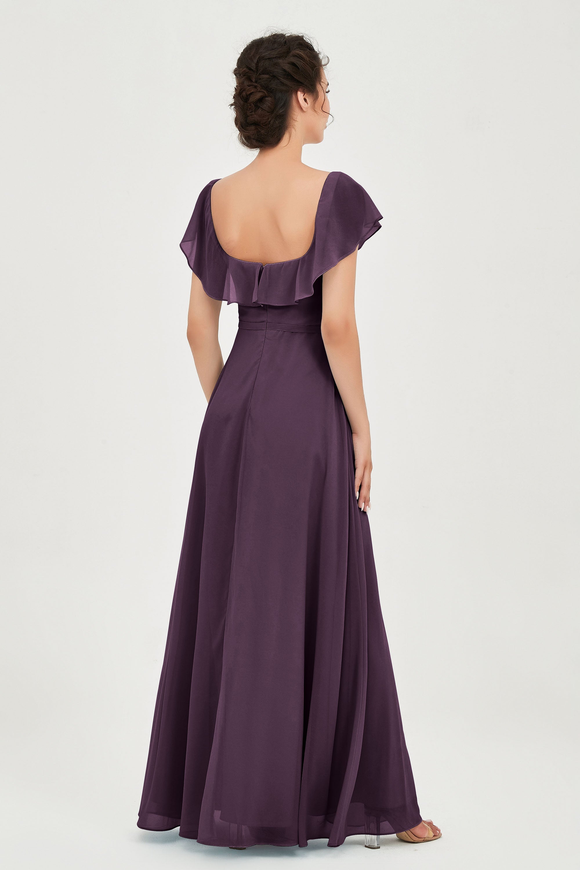 Classic Chiffon A Line Bridesmaid Dress Flutter Sleeves Formal Evening Prom Dresses Gowns