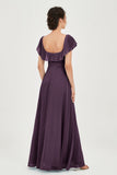 Classic Chiffon A Line Bridesmaid Dress Flutter Sleeves Formal Evening Prom Dresses Gowns