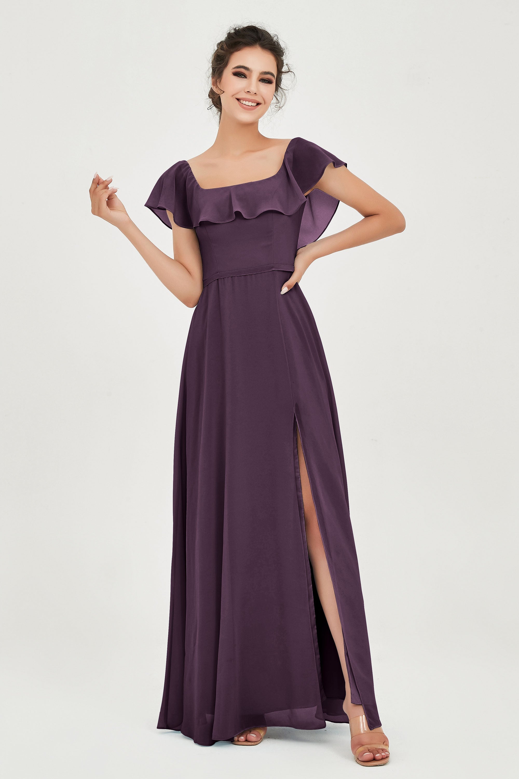Classic Chiffon A Line Bridesmaid Dress Flutter Sleeves Formal Evening Prom Dresses Gowns
