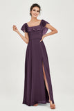 Classic Chiffon A Line Bridesmaid Dress Flutter Sleeves Formal Evening Prom Dresses Gowns