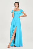 Classic Chiffon A Line Bridesmaid Dress Flutter Sleeves Formal Evening Prom Dresses Gowns