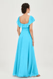 Classic Chiffon A Line Bridesmaid Dress Flutter Sleeves Formal Evening Prom Dresses Gowns