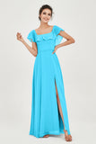 Classic Chiffon A Line Bridesmaid Dress Flutter Sleeves Formal Evening Prom Dresses Gowns