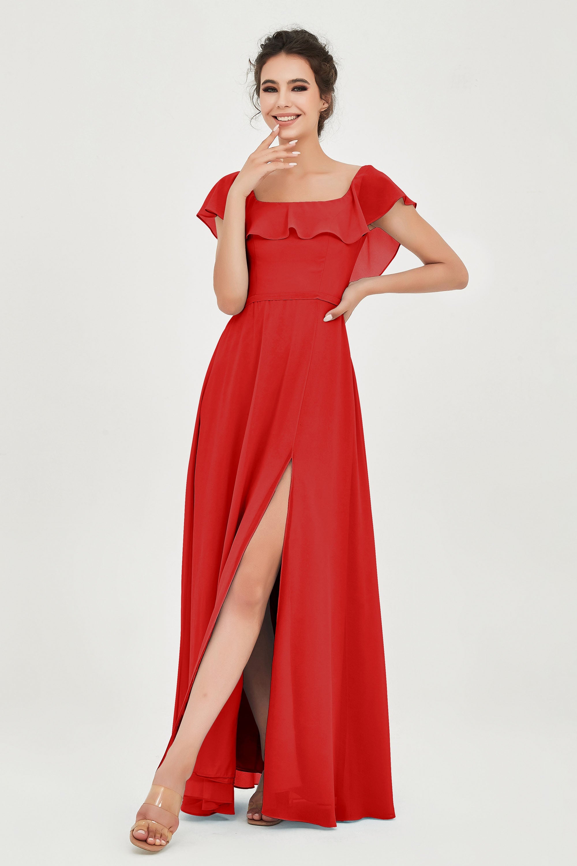 Classic Chiffon A Line Bridesmaid Dress Flutter Sleeves Formal Evening Prom Dresses Gowns