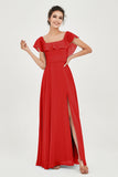 Classic Chiffon A Line Bridesmaid Dress Flutter Sleeves Formal Evening Prom Dresses Gowns