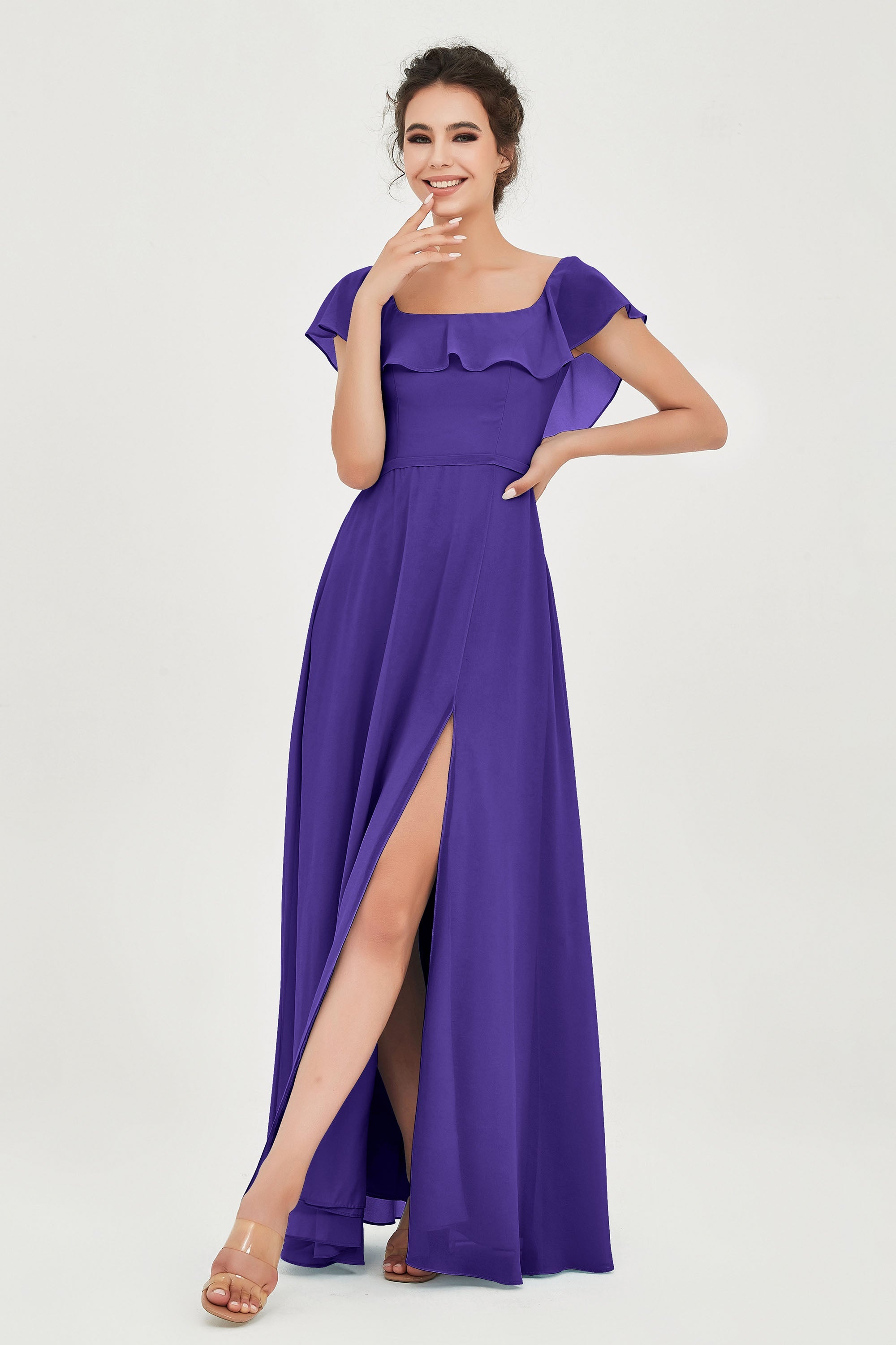 Classic Chiffon A Line Bridesmaid Dress Flutter Sleeves Formal Evening Prom Dresses Gowns