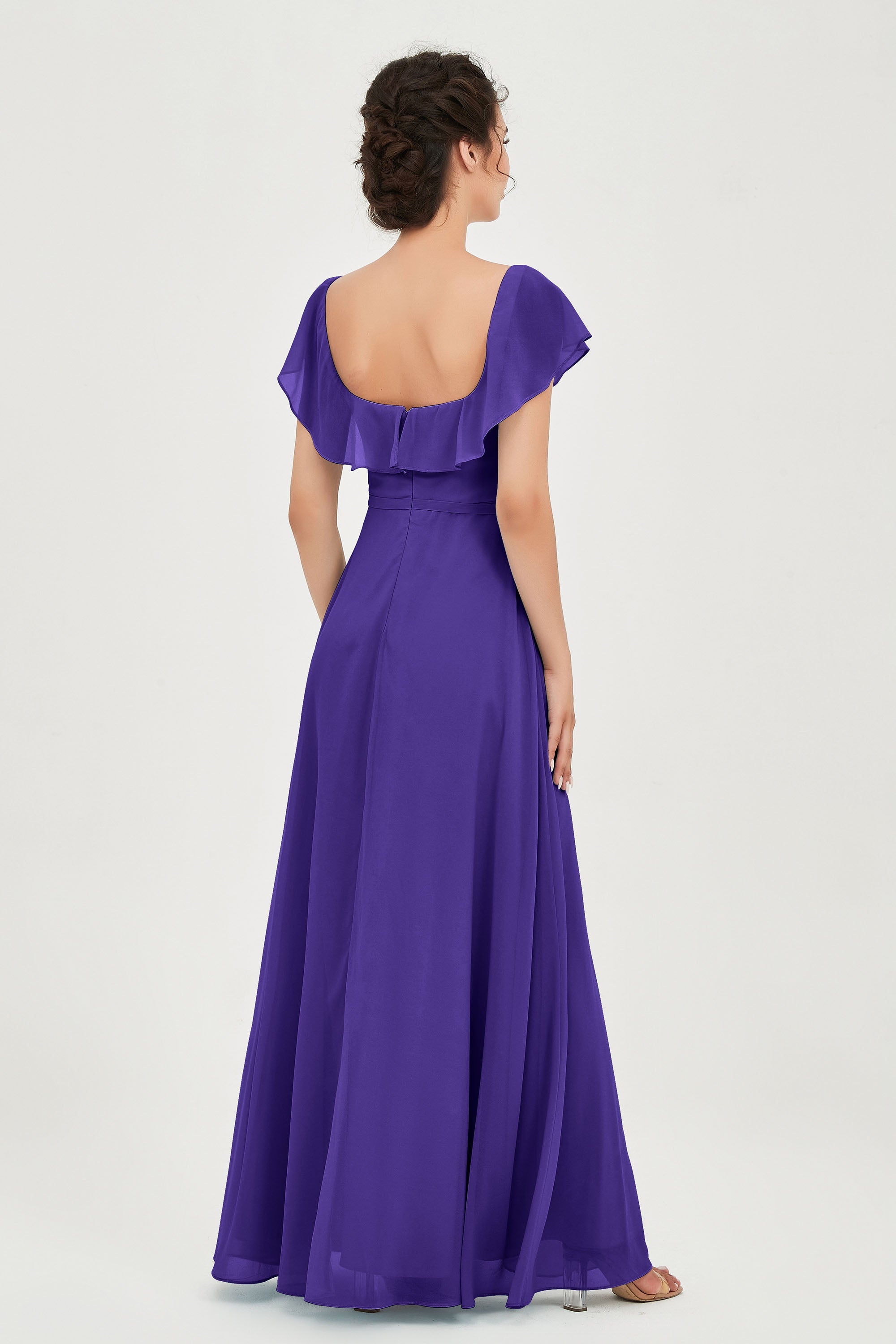 Classic Chiffon A Line Bridesmaid Dress Flutter Sleeves Formal Evening Prom Dresses Gowns