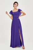 Classic Chiffon A Line Bridesmaid Dress Flutter Sleeves Formal Evening Prom Dresses Gowns