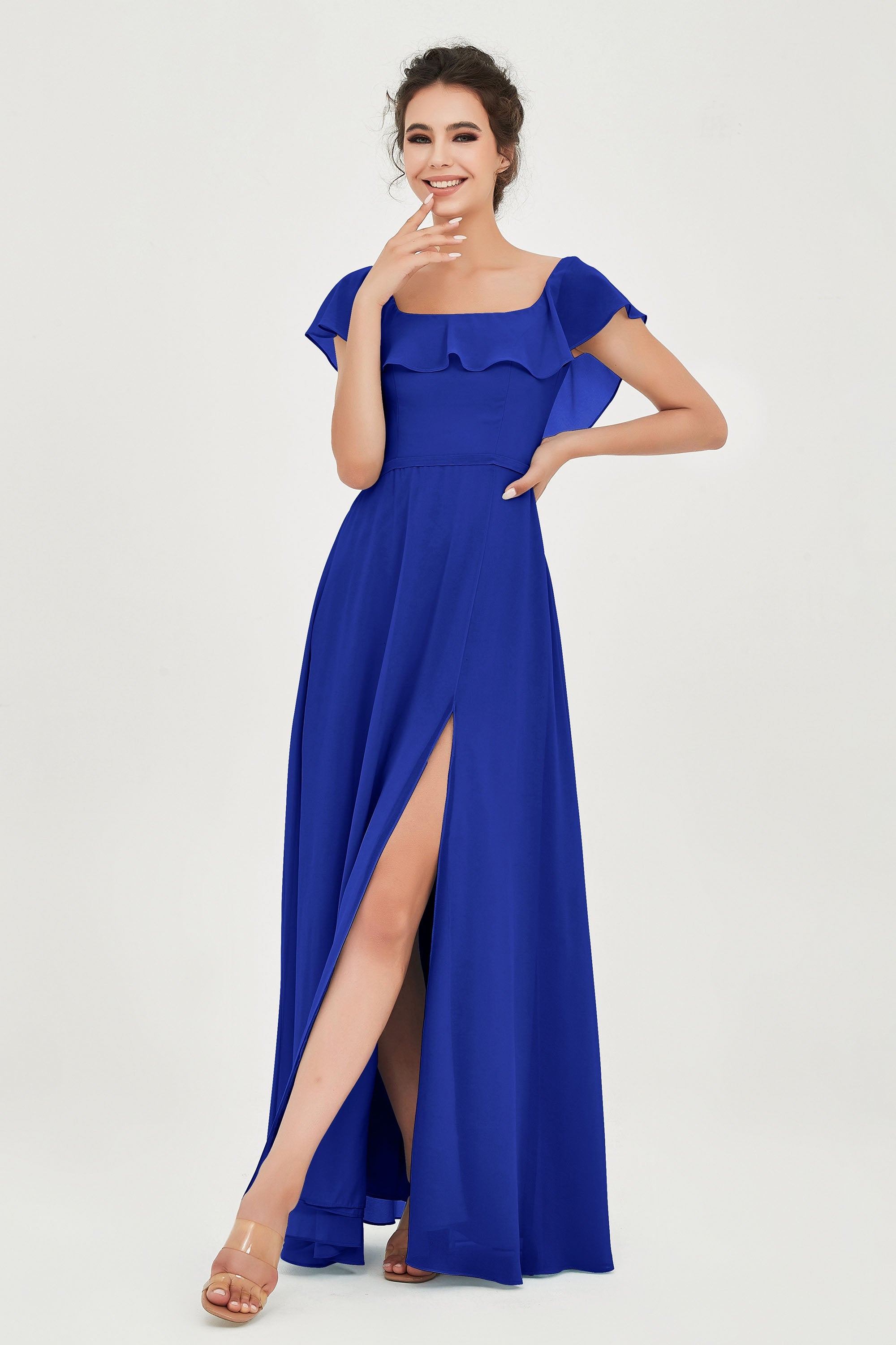 Classic Chiffon A Line Bridesmaid Dress Flutter Sleeves Formal Evening Prom Dresses Gowns