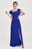 Classic Chiffon A Line Bridesmaid Dress Flutter Sleeves Formal Evening Prom Dresses Gowns