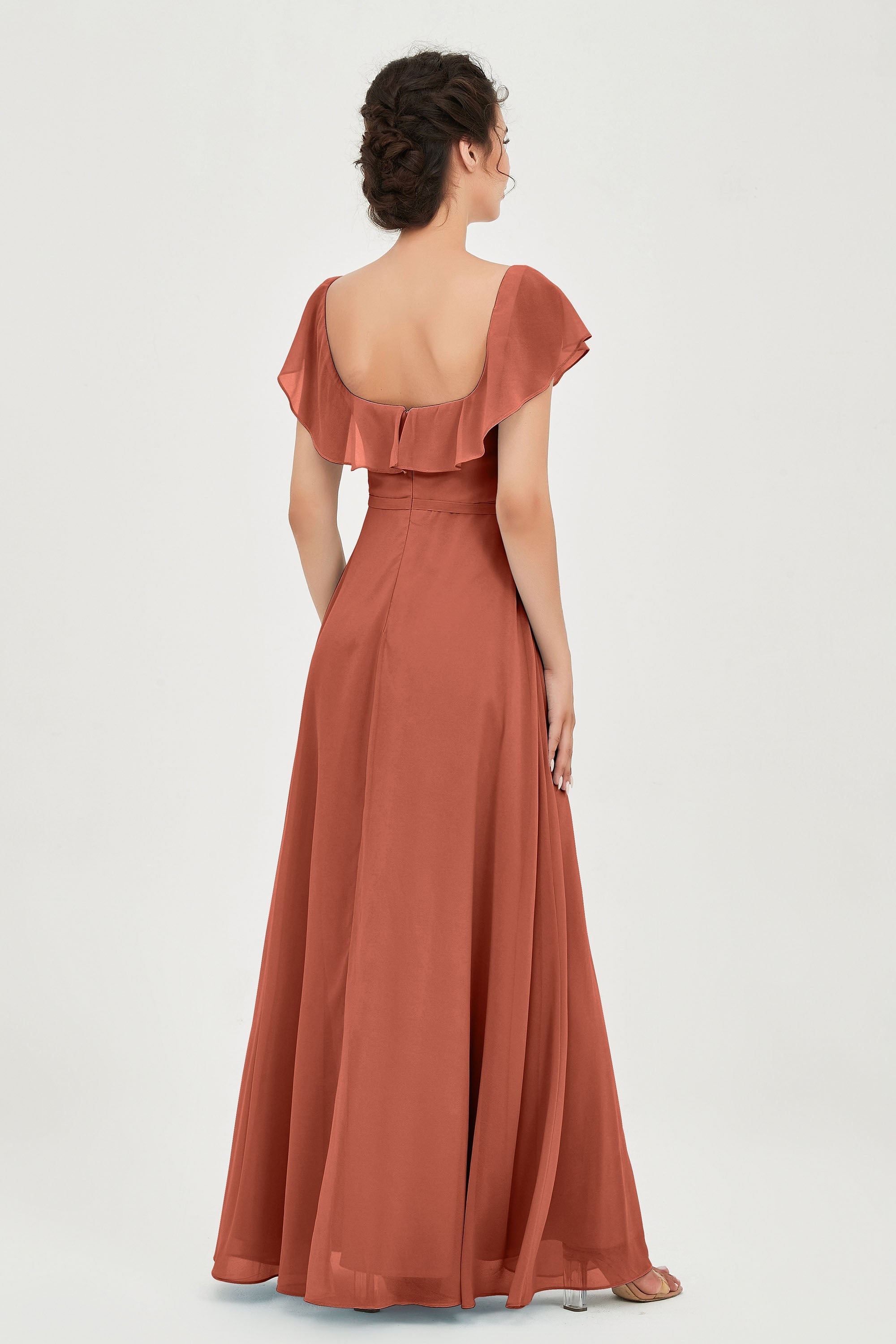 Classic Chiffon A Line Bridesmaid Dress Flutter Sleeves Formal Evening Prom Dresses Gowns