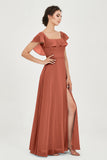 Classic Chiffon A Line Bridesmaid Dress Flutter Sleeves Formal Evening Prom Dresses Gowns