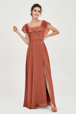 Classic Chiffon A Line Bridesmaid Dress Flutter Sleeves Formal Evening Prom Dresses Gowns