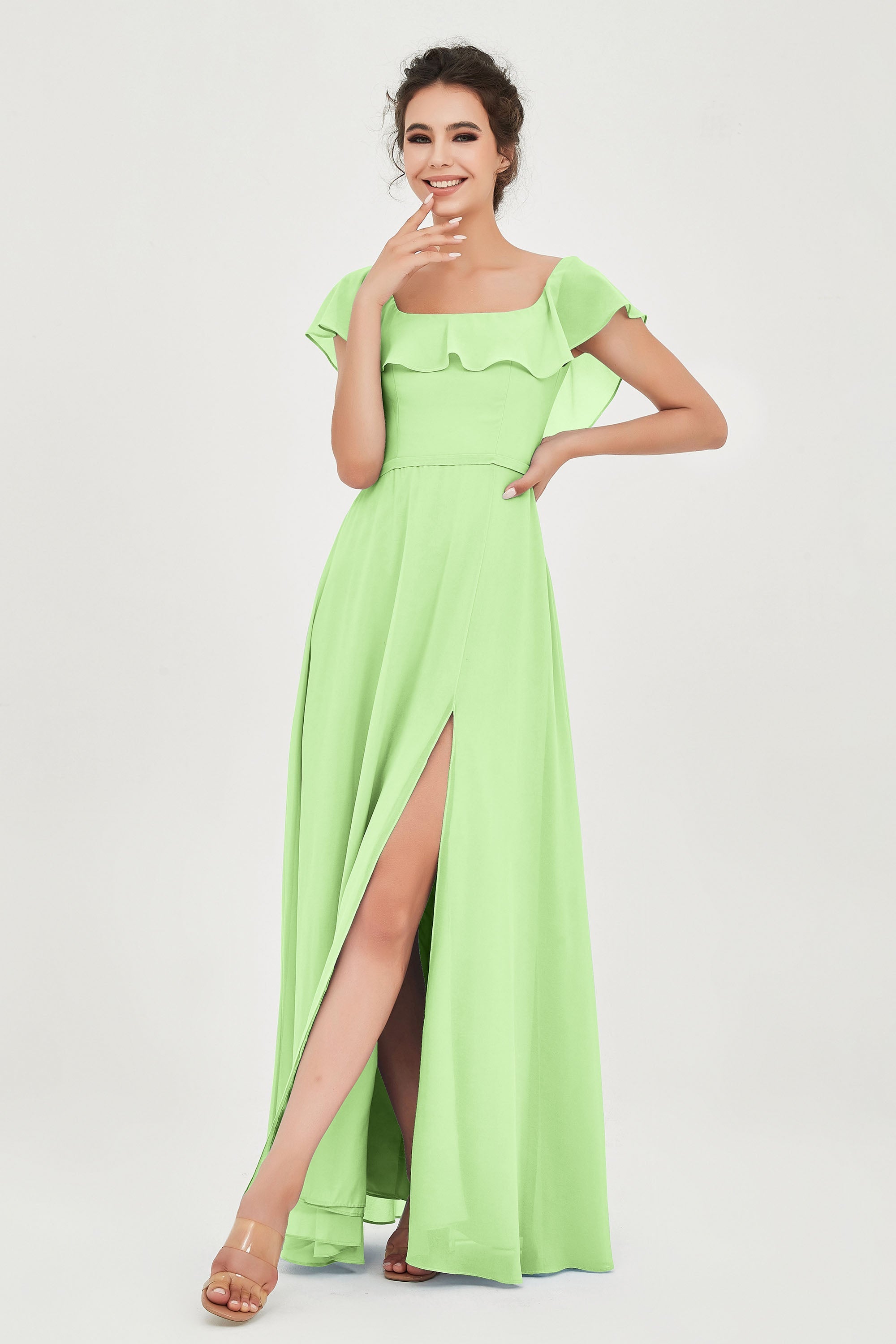 Classic Chiffon A Line Bridesmaid Dress Flutter Sleeves Formal Evening Prom Dresses Gowns