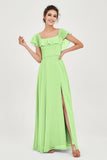 Classic Chiffon A Line Bridesmaid Dress Flutter Sleeves Formal Evening Prom Dresses Gowns