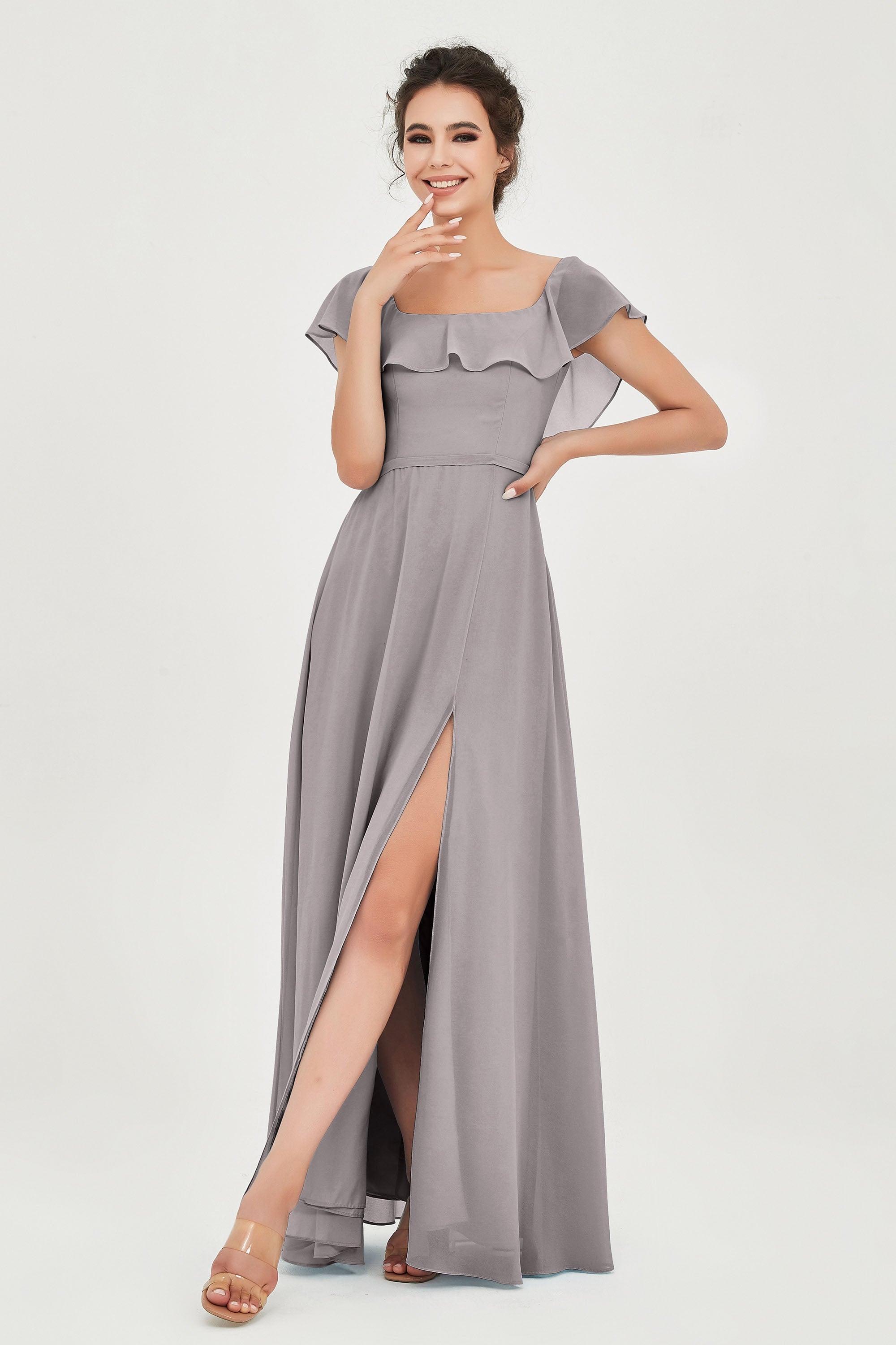 Classic Chiffon A Line Bridesmaid Dress Flutter Sleeves Formal Evening Prom Dresses Gowns