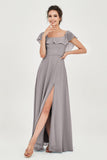 Classic Chiffon A Line Bridesmaid Dress Flutter Sleeves Formal Evening Prom Dresses Gowns