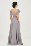 Classic Chiffon A Line Bridesmaid Dress Flutter Sleeves Formal Evening Prom Dresses Gowns