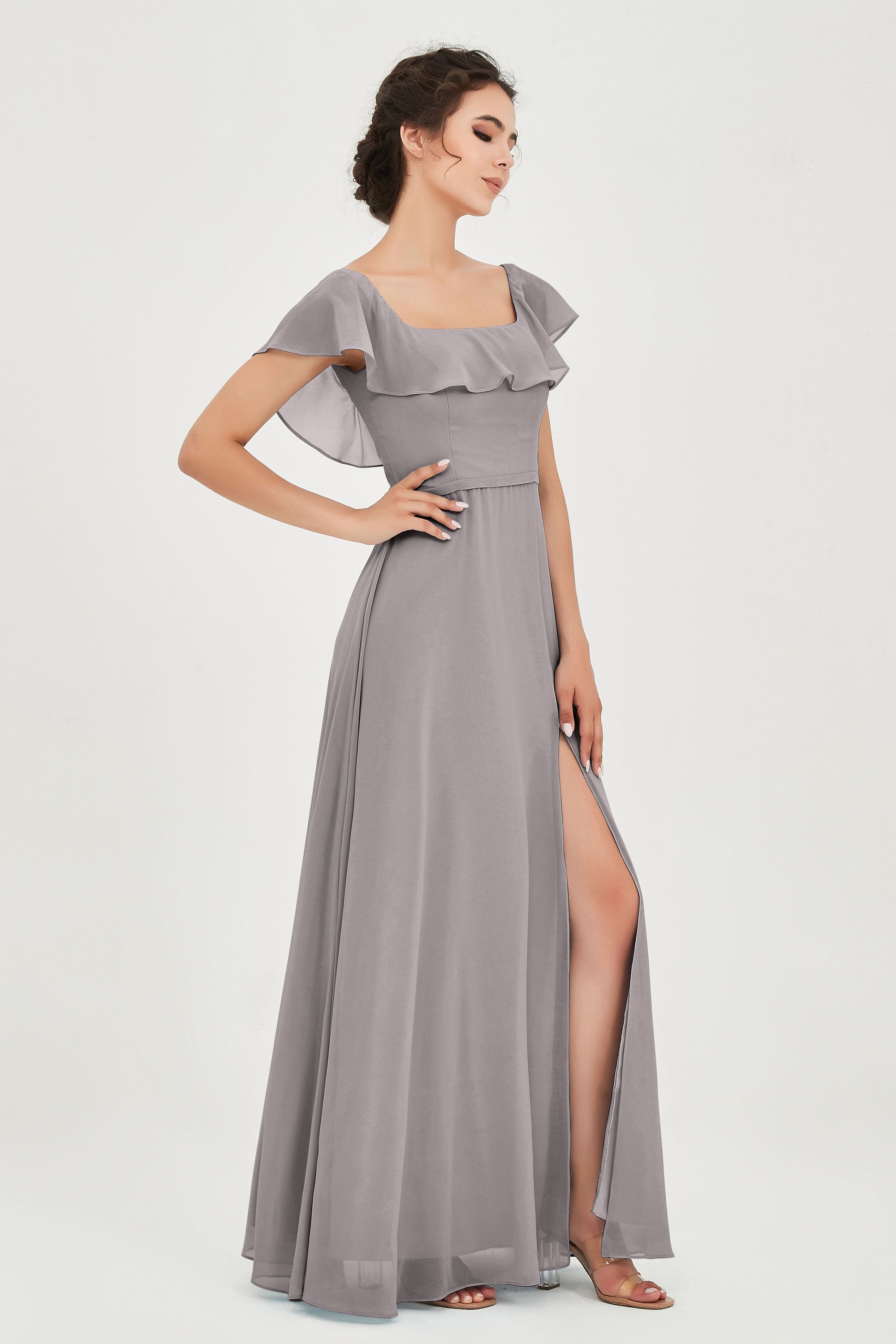Classic Chiffon A Line Bridesmaid Dress Flutter Sleeves Formal Evening Prom Dresses Gowns