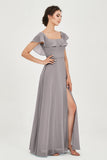 Classic Chiffon A Line Bridesmaid Dress Flutter Sleeves Formal Evening Prom Dresses Gowns