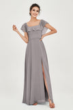 Classic Chiffon A Line Bridesmaid Dress Flutter Sleeves Formal Evening Prom Dresses Gowns