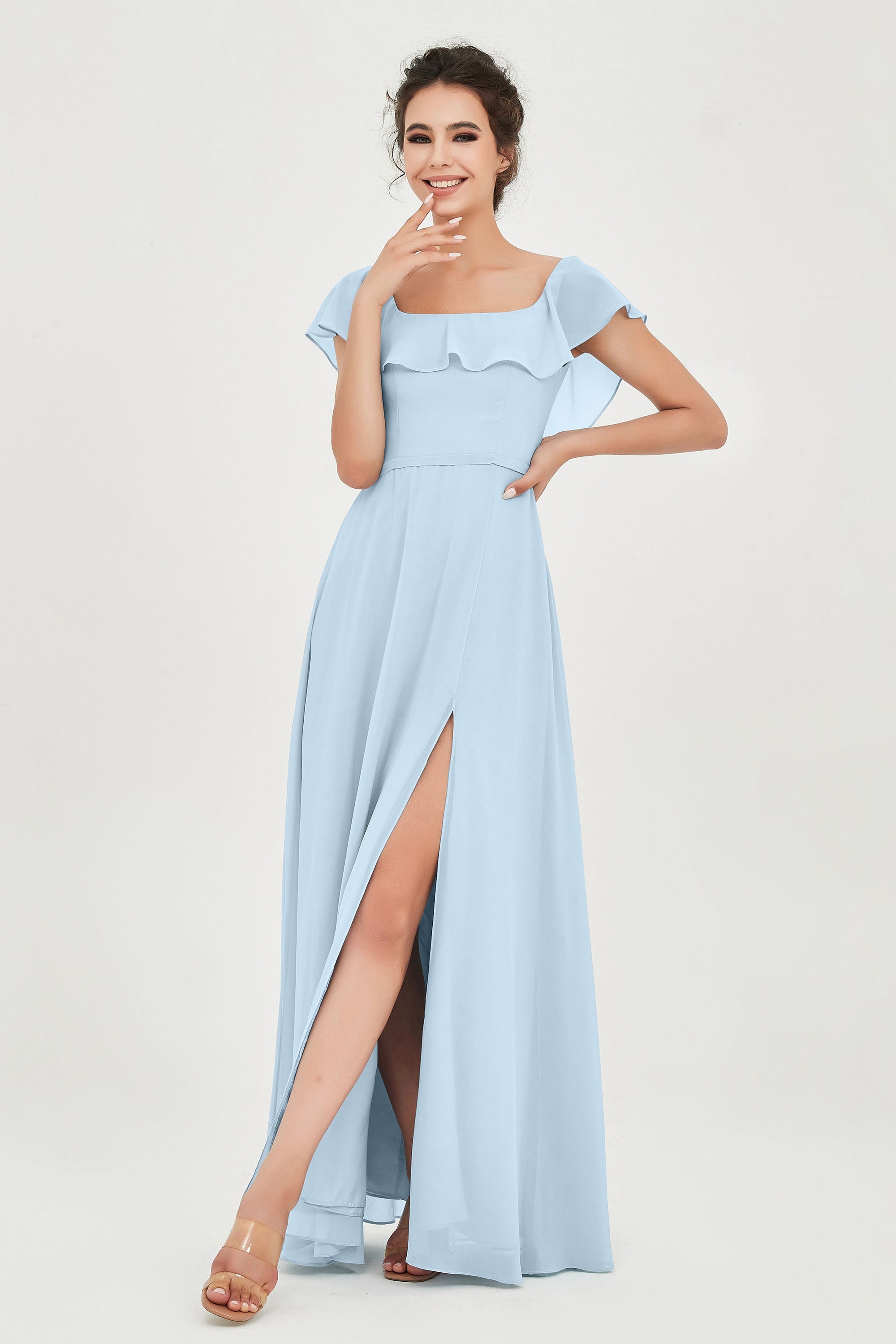 Classic Chiffon A Line Bridesmaid Dress Flutter Sleeves Formal Evening Prom Dresses Gowns