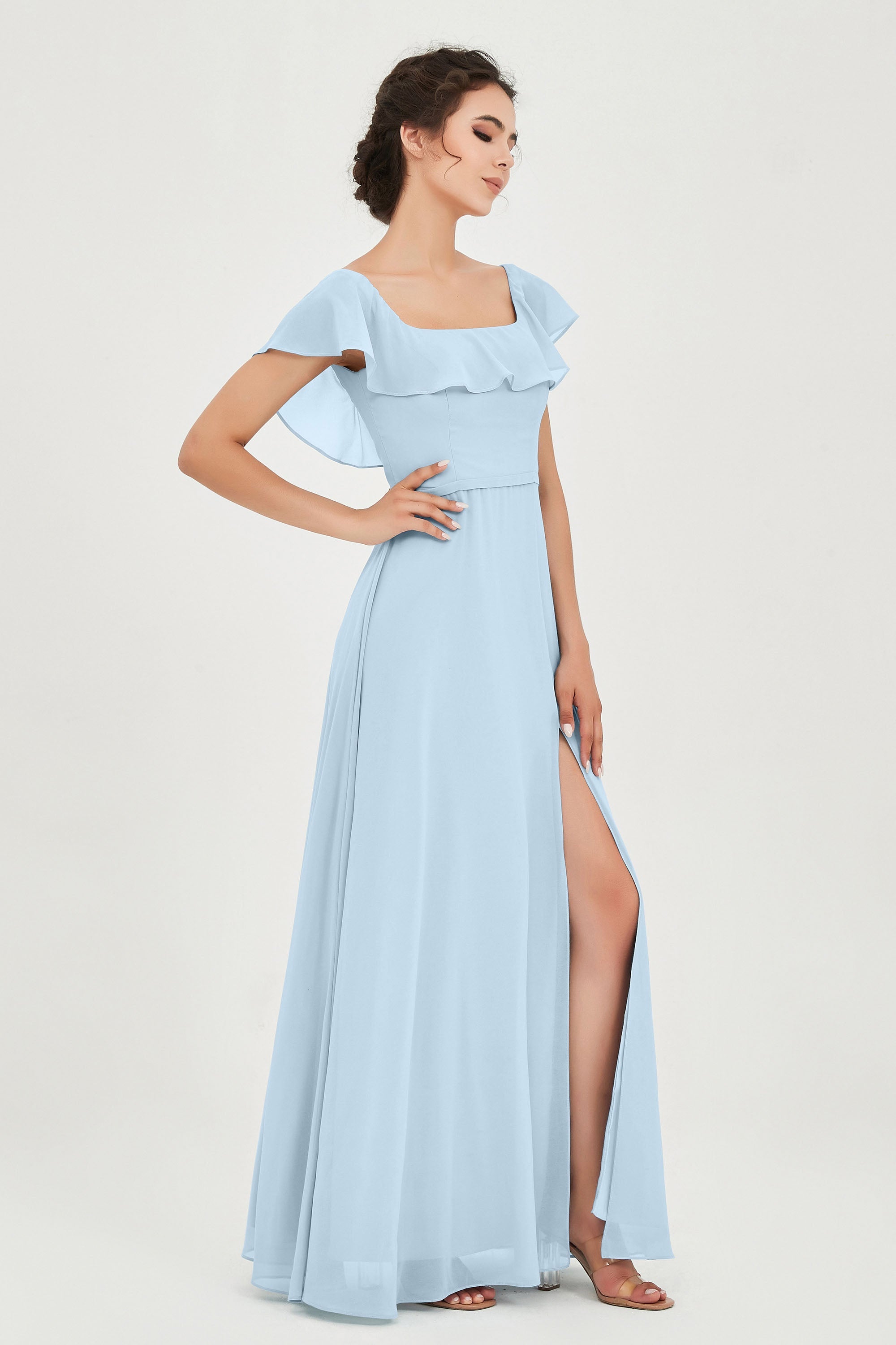 Classic Chiffon A Line Bridesmaid Dress Flutter Sleeves Formal Evening Prom Dresses Gowns