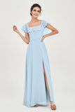 Classic Chiffon A Line Bridesmaid Dress Flutter Sleeves Formal Evening Prom Dresses Gowns