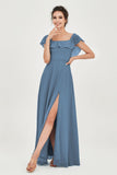 Classic Chiffon A Line Bridesmaid Dress Flutter Sleeves Formal Evening Prom Dresses Gowns