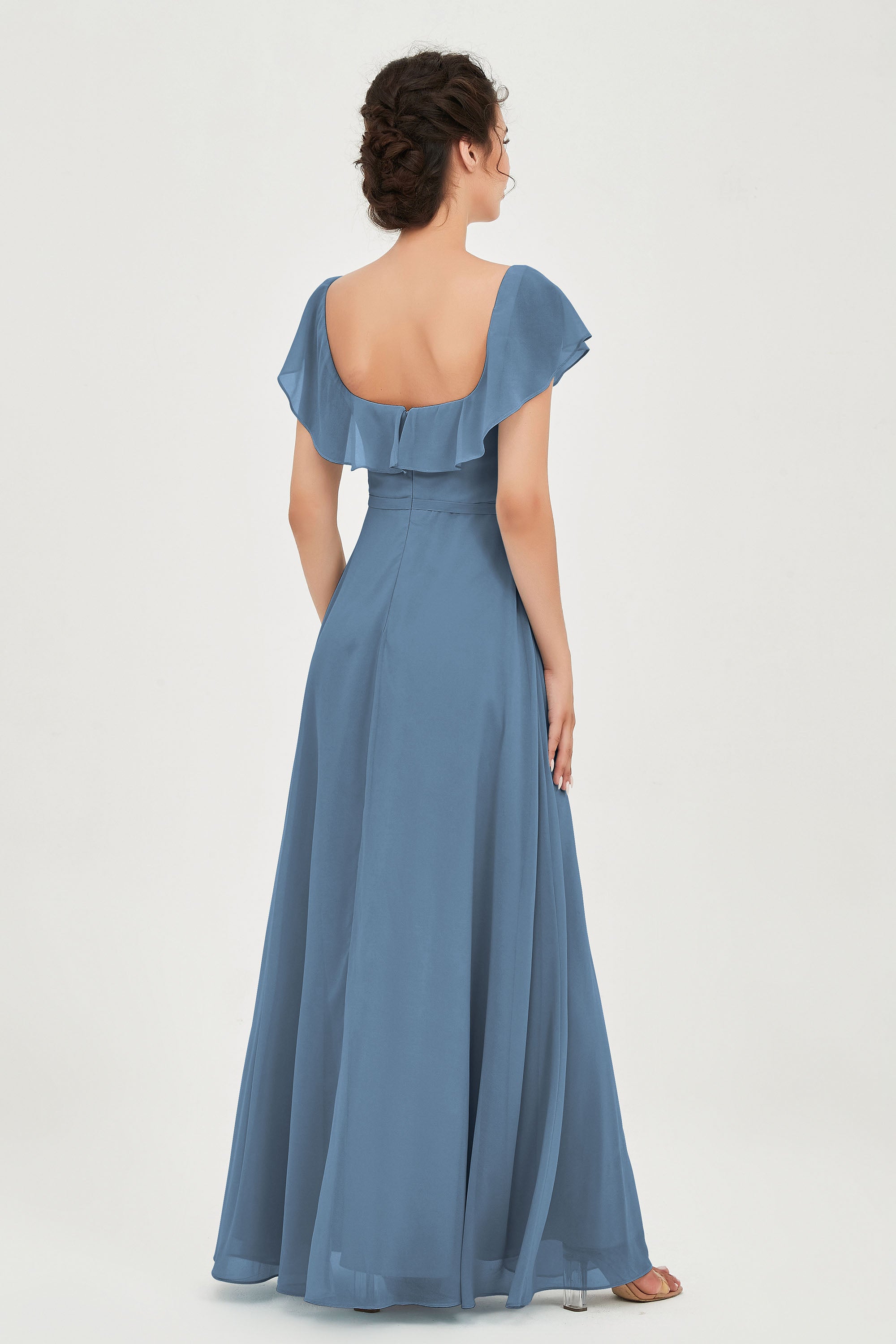 Classic Chiffon A Line Bridesmaid Dress Flutter Sleeves Formal Evening Prom Dresses Gowns