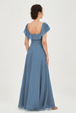 Classic Chiffon A Line Bridesmaid Dress Flutter Sleeves Formal Evening Prom Dresses Gowns