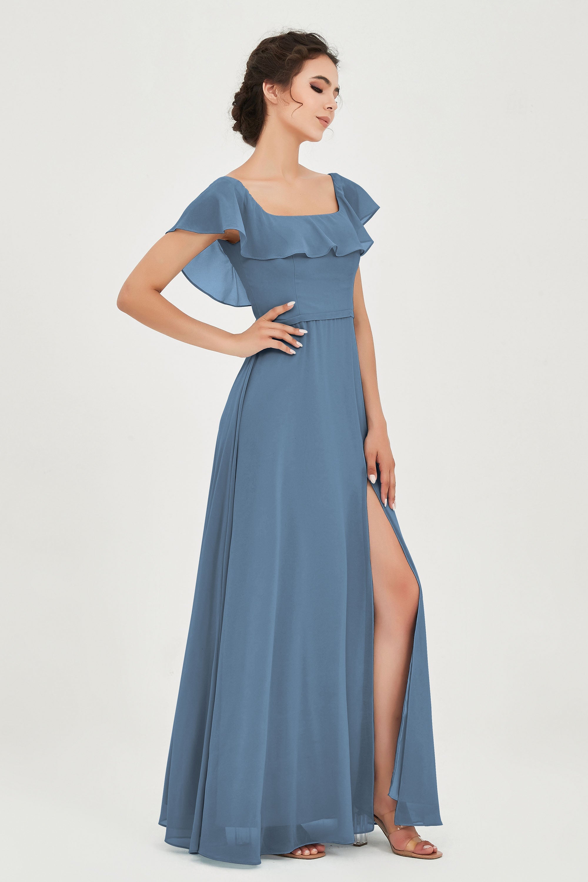 Classic Chiffon A Line Bridesmaid Dress Flutter Sleeves Formal Evening Prom Dresses Gowns