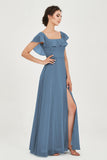 Classic Chiffon A Line Bridesmaid Dress Flutter Sleeves Formal Evening Prom Dresses Gowns
