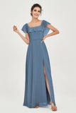 Classic Chiffon A Line Bridesmaid Dress Flutter Sleeves Formal Evening Prom Dresses Gowns