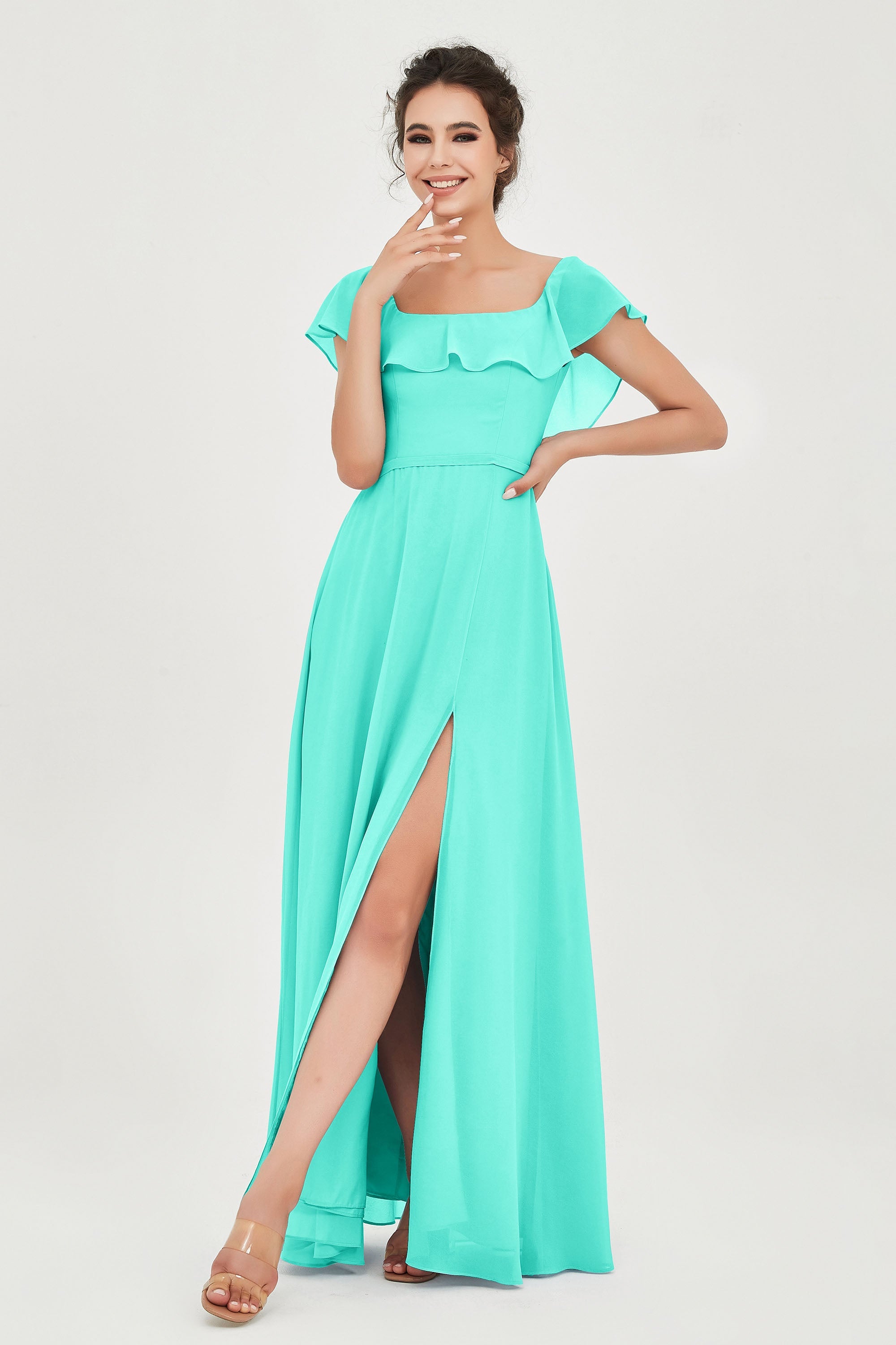 Classic Chiffon A Line Bridesmaid Dress Flutter Sleeves Formal Evening Prom Dresses Gowns