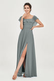 Classic Chiffon A Line Bridesmaid Dress Flutter Sleeves Formal Evening Prom Dresses Gowns