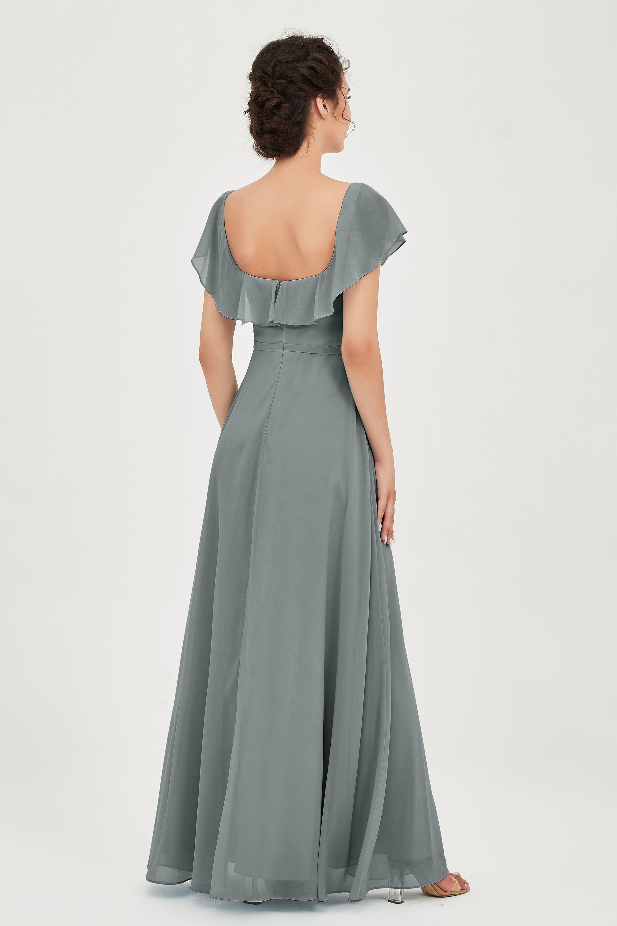 Classic Chiffon A Line Bridesmaid Dress Flutter Sleeves Formal Evening Prom Dresses Gowns