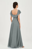 Classic Chiffon A Line Bridesmaid Dress Flutter Sleeves Formal Evening Prom Dresses Gowns