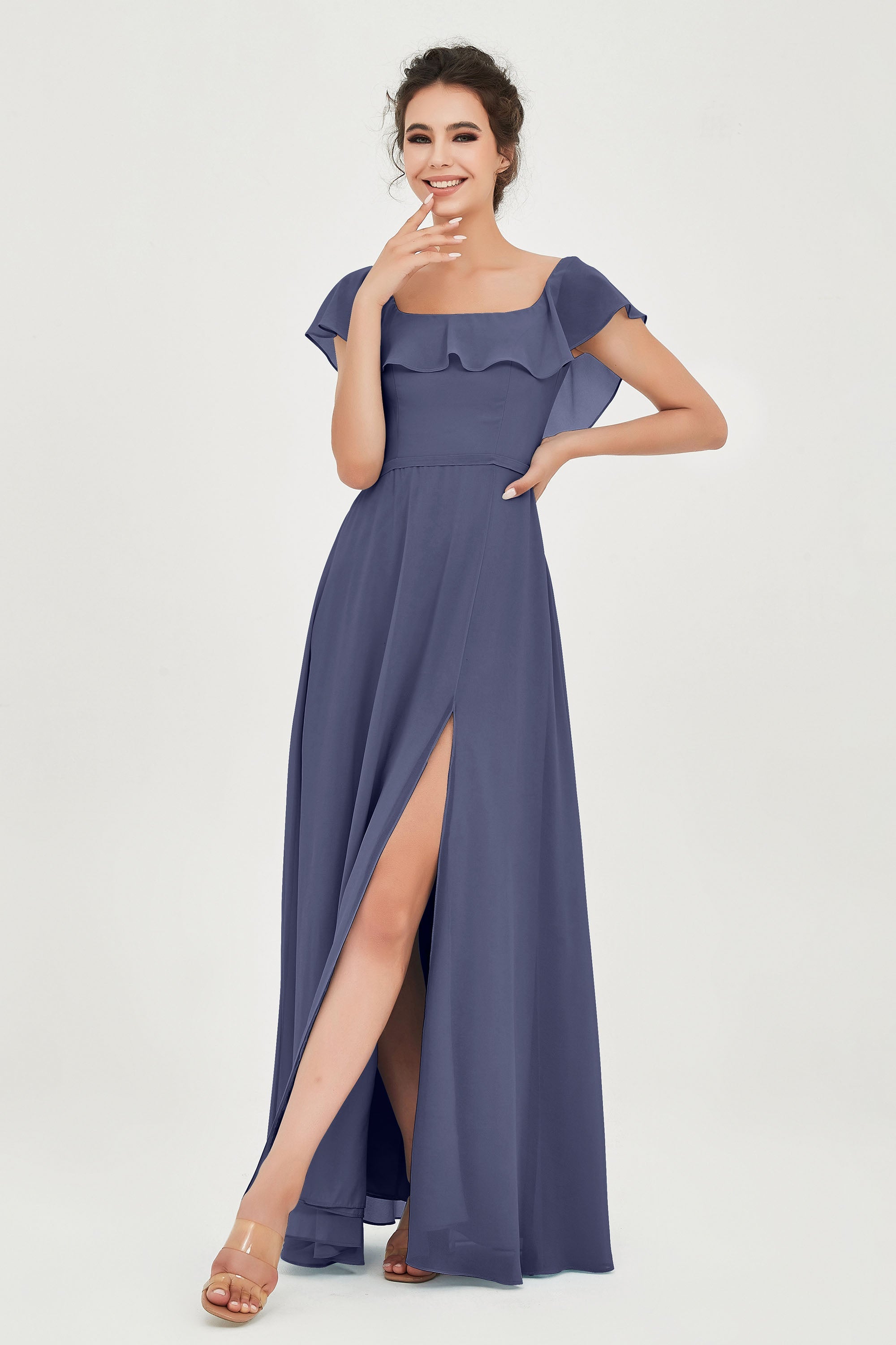 Classic Chiffon A Line Bridesmaid Dress Flutter Sleeves Formal Evening Prom Dresses Gowns