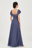 Classic Chiffon A Line Bridesmaid Dress Flutter Sleeves Formal Evening Prom Dresses Gowns