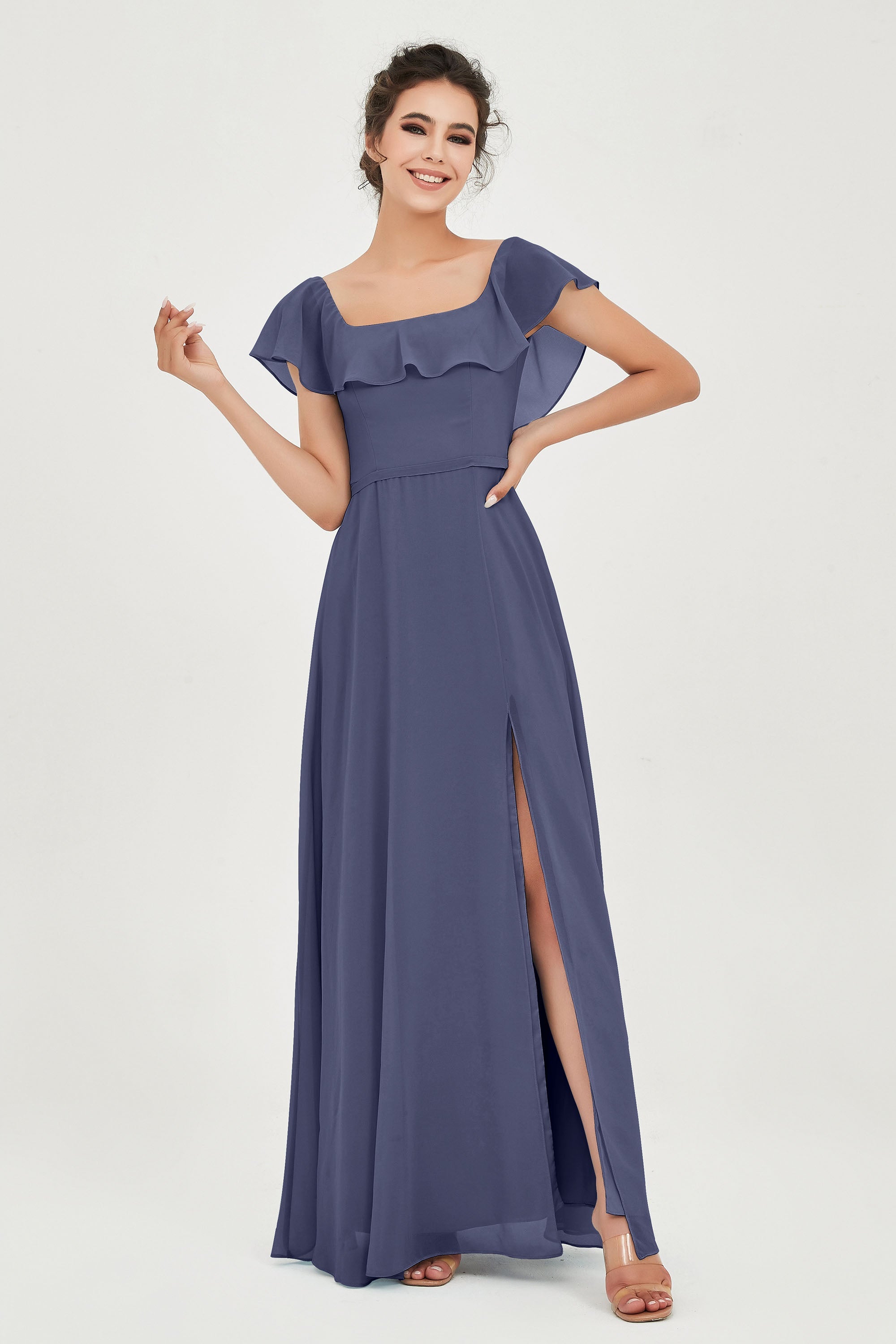 Classic Chiffon A Line Bridesmaid Dress Flutter Sleeves Formal Evening Prom Dresses Gowns