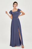 Classic Chiffon A Line Bridesmaid Dress Flutter Sleeves Formal Evening Prom Dresses Gowns