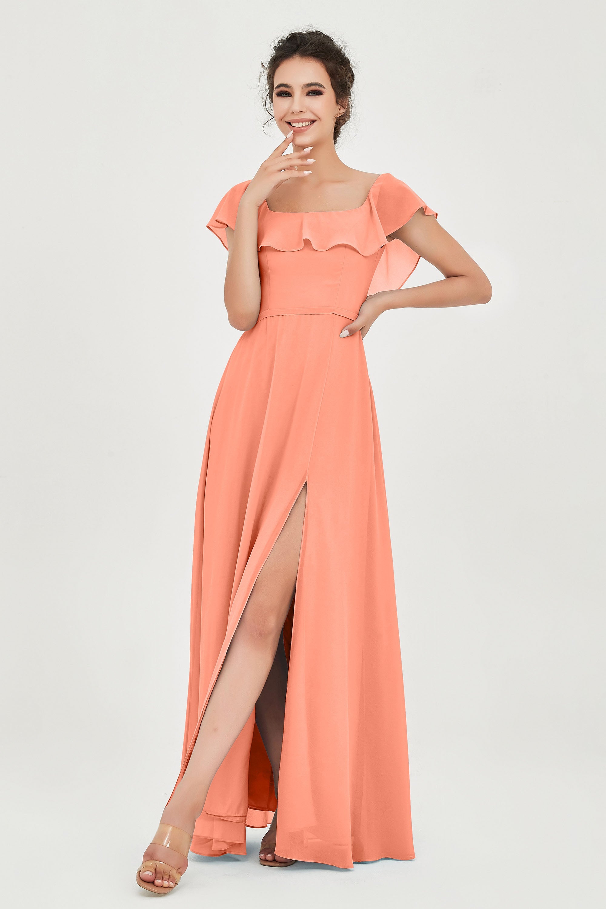 Classic Chiffon A Line Bridesmaid Dress Flutter Sleeves Formal Evening Prom Dresses Gowns
