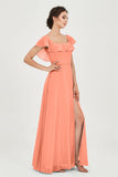 Classic Chiffon A Line Bridesmaid Dress Flutter Sleeves Formal Evening Prom Dresses Gowns
